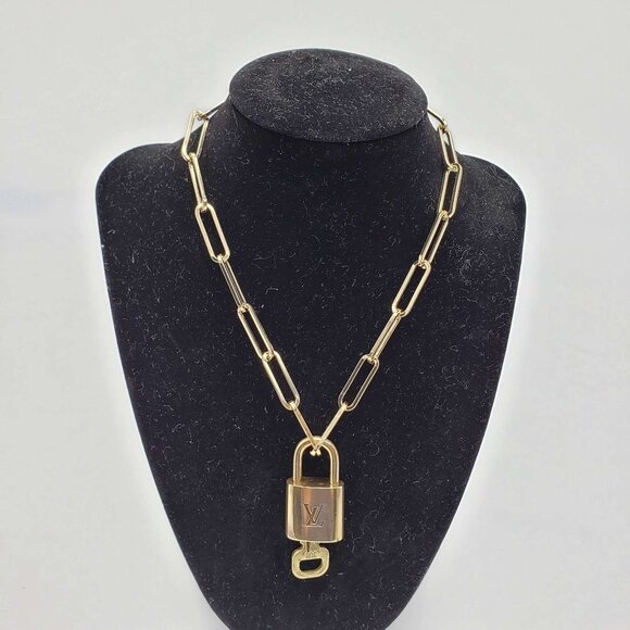 Authentic Louis Vuitton Lock and Key Gold Color with Gold Plated Chain Necklace - Picture 1 of 8